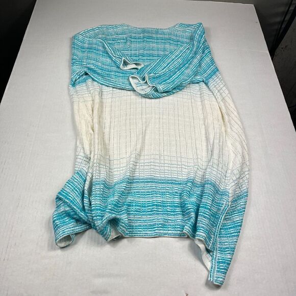 St John Wool Blend Long Cardigan Blue Ivory 3/4 Sleeve Open Front Sweater SMALL - Picture 9 of 11